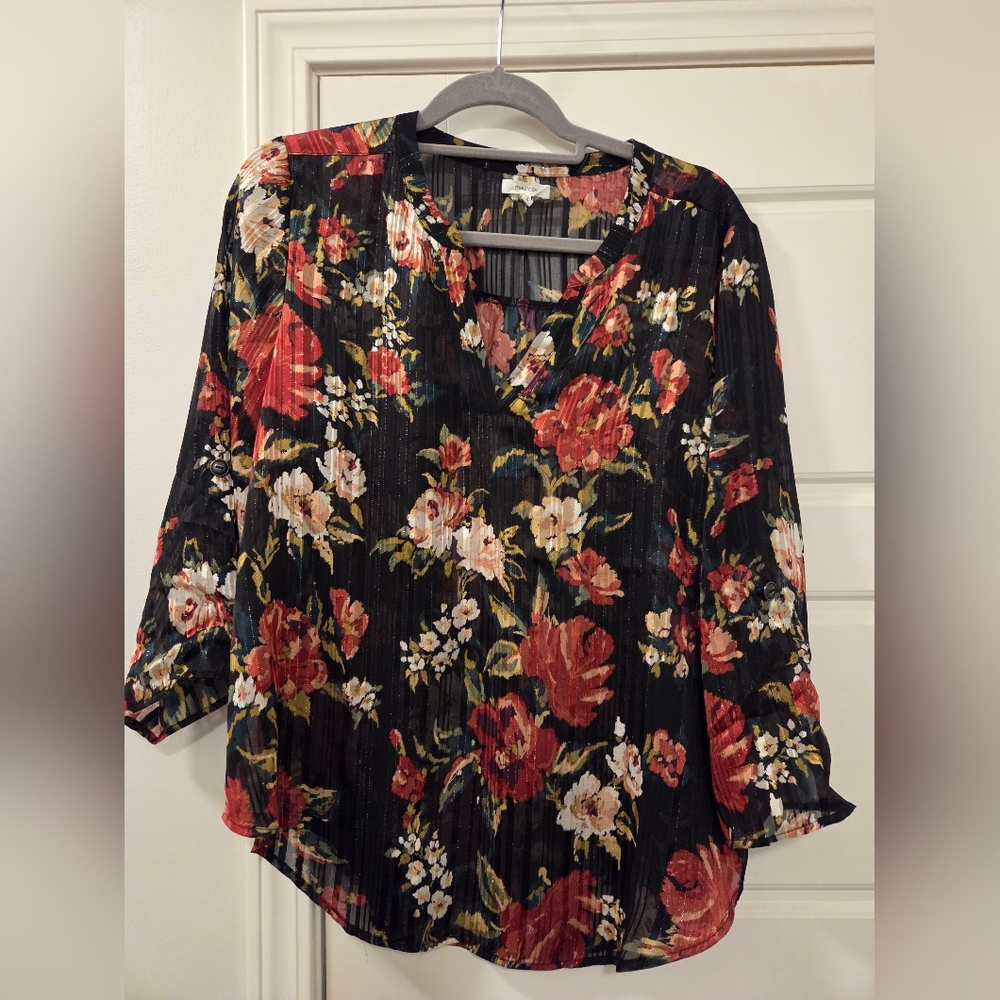 Maurices Black and Red Floral Blouse‎